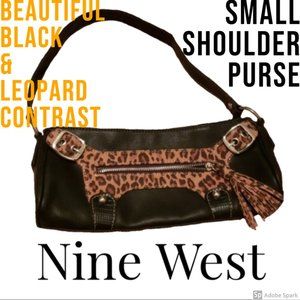 Nine West Small Shoulder Purse Black Leopard EUC